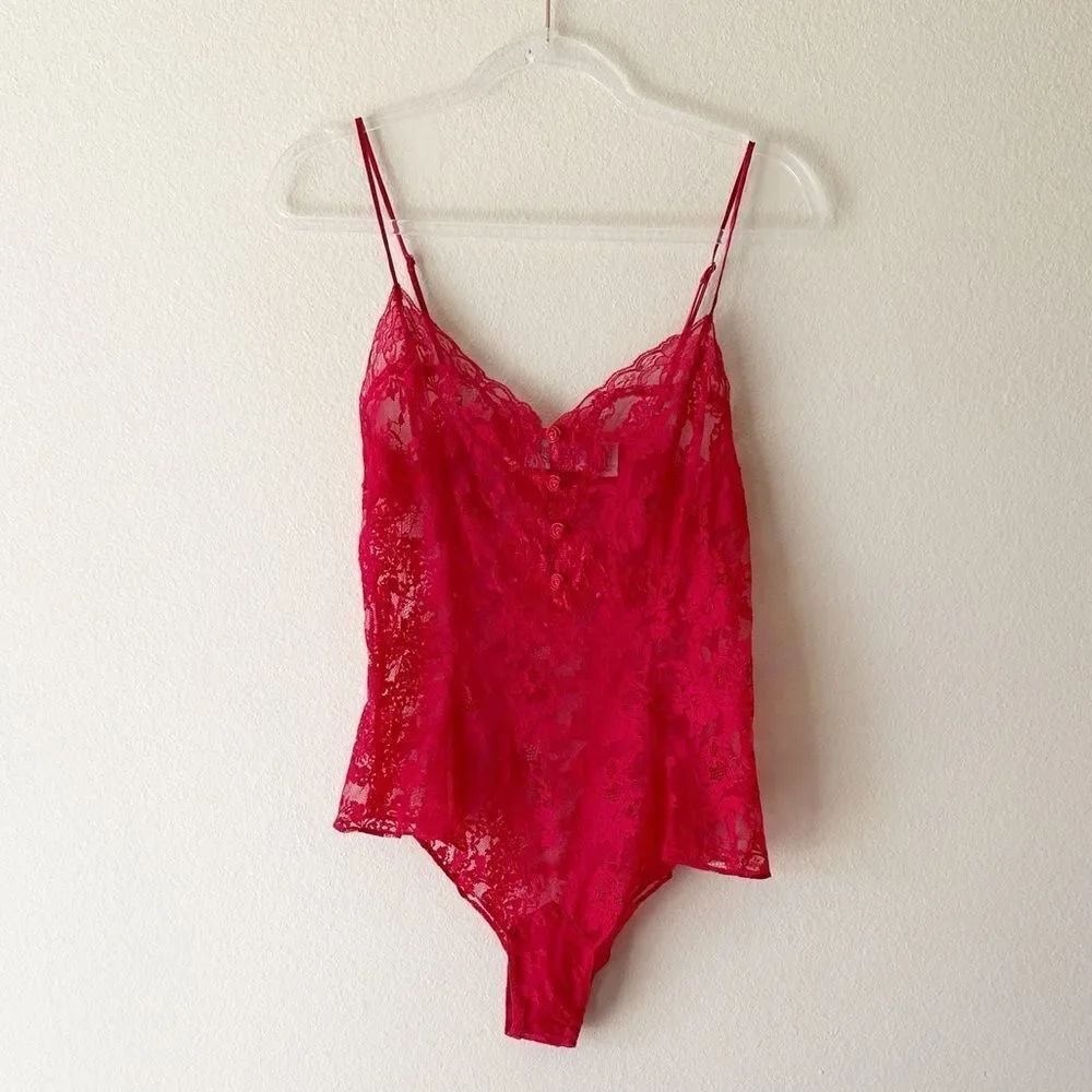 Vintage Victoria's Secret Gold Label Red Lace Teddy Bodysuit